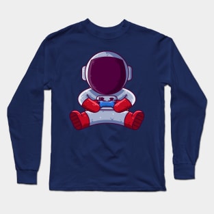 Cute Astronaut Playing Game with Controller Cartoon Long Sleeve T-Shirt